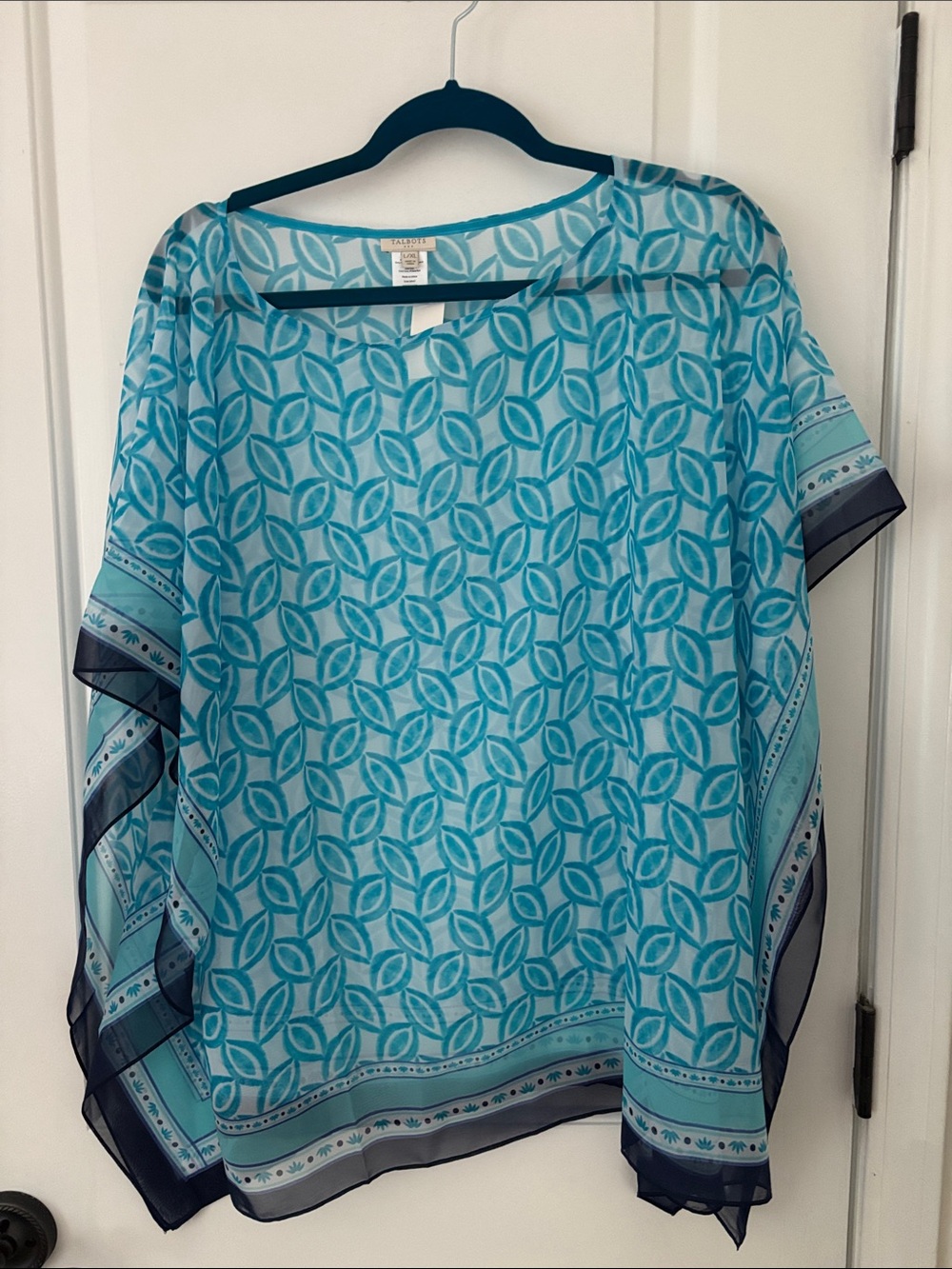 Talbots Turquoise Blue Geometric Sheer Poncho Top
